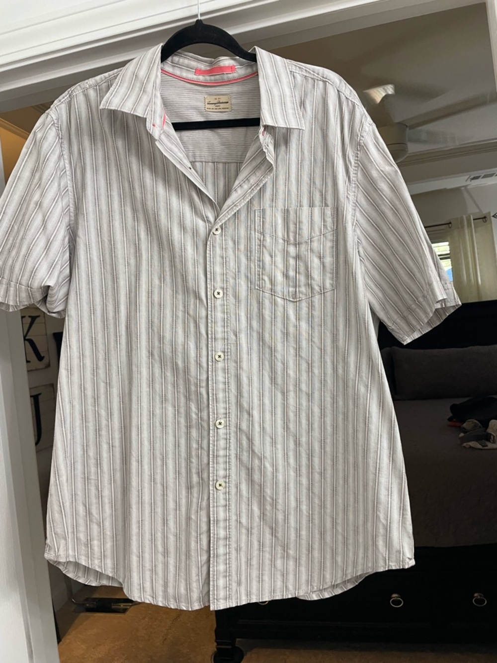 Tommy Bahama White and Light Gray Striped Short-Sleeve Button-Down